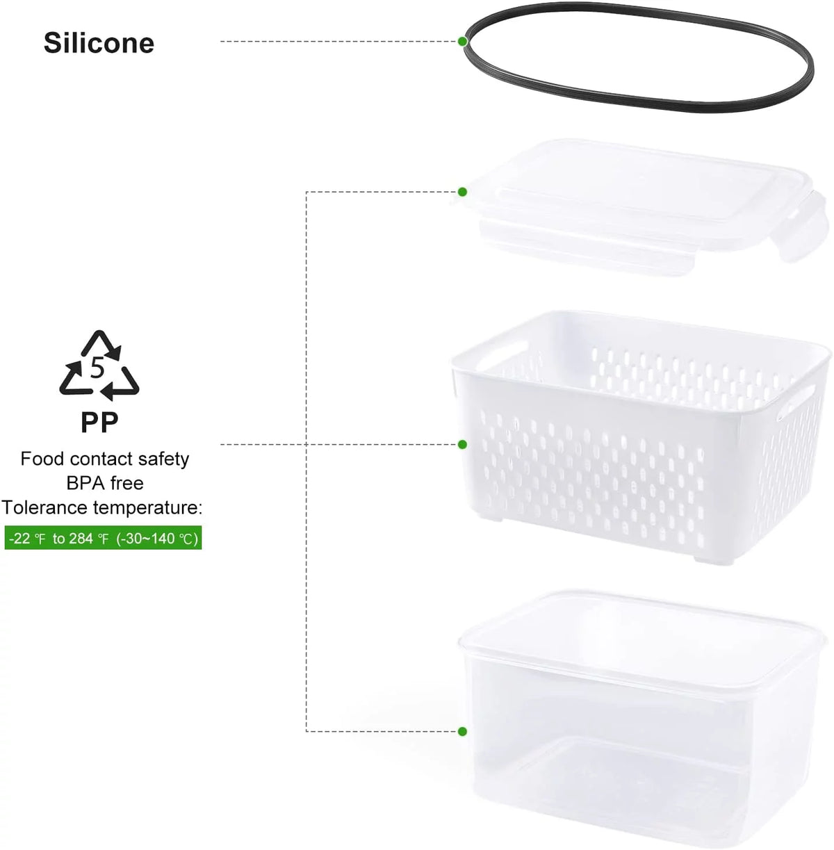 Set of 5 Large Plastic Fruit Containers with Lids and Colanders N99519