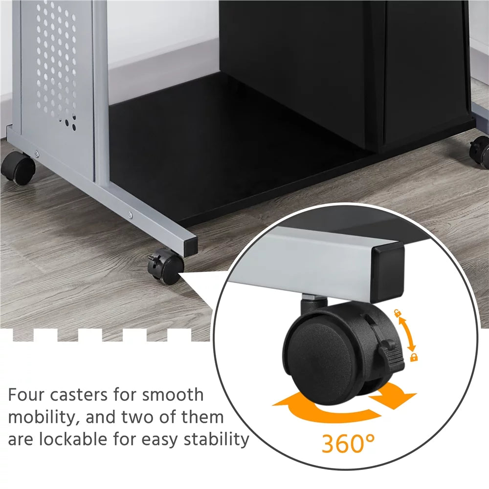 Black 3 Tiers Computer Desk with Outlet Printer Shelf R75979