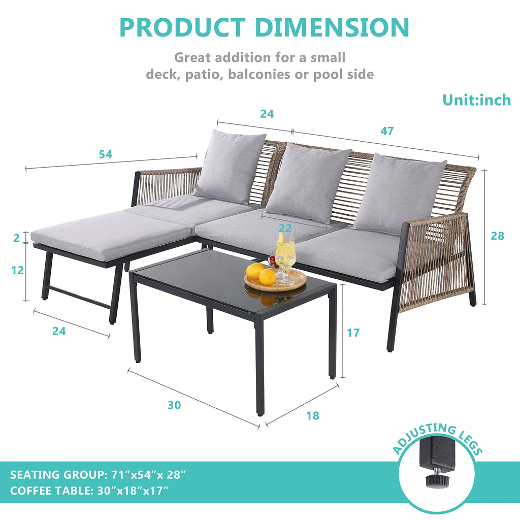 3 Pieces All Weather Patio Sofa Z865