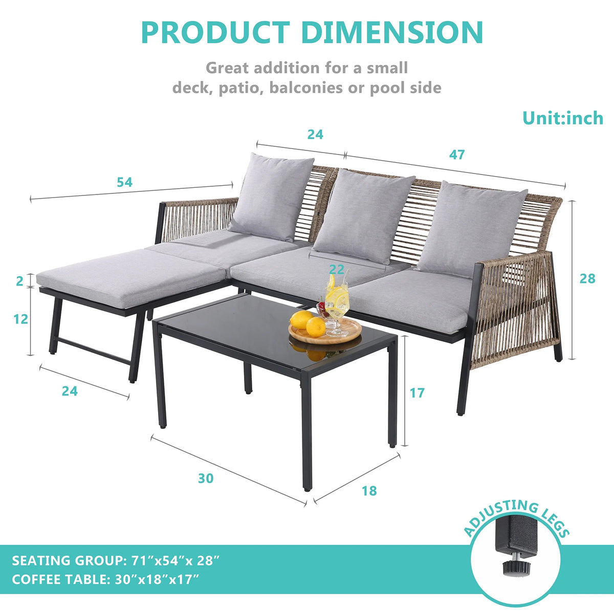 3 Pieces All Weather Patio Sofa Z865