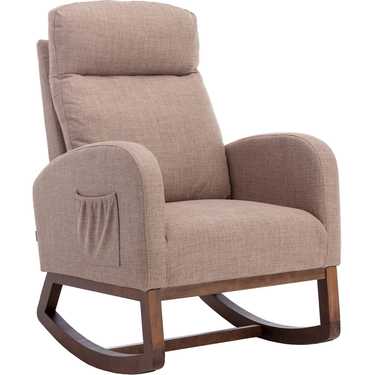 Camel Upholstered Rocking Chair with Side Pocket D6002