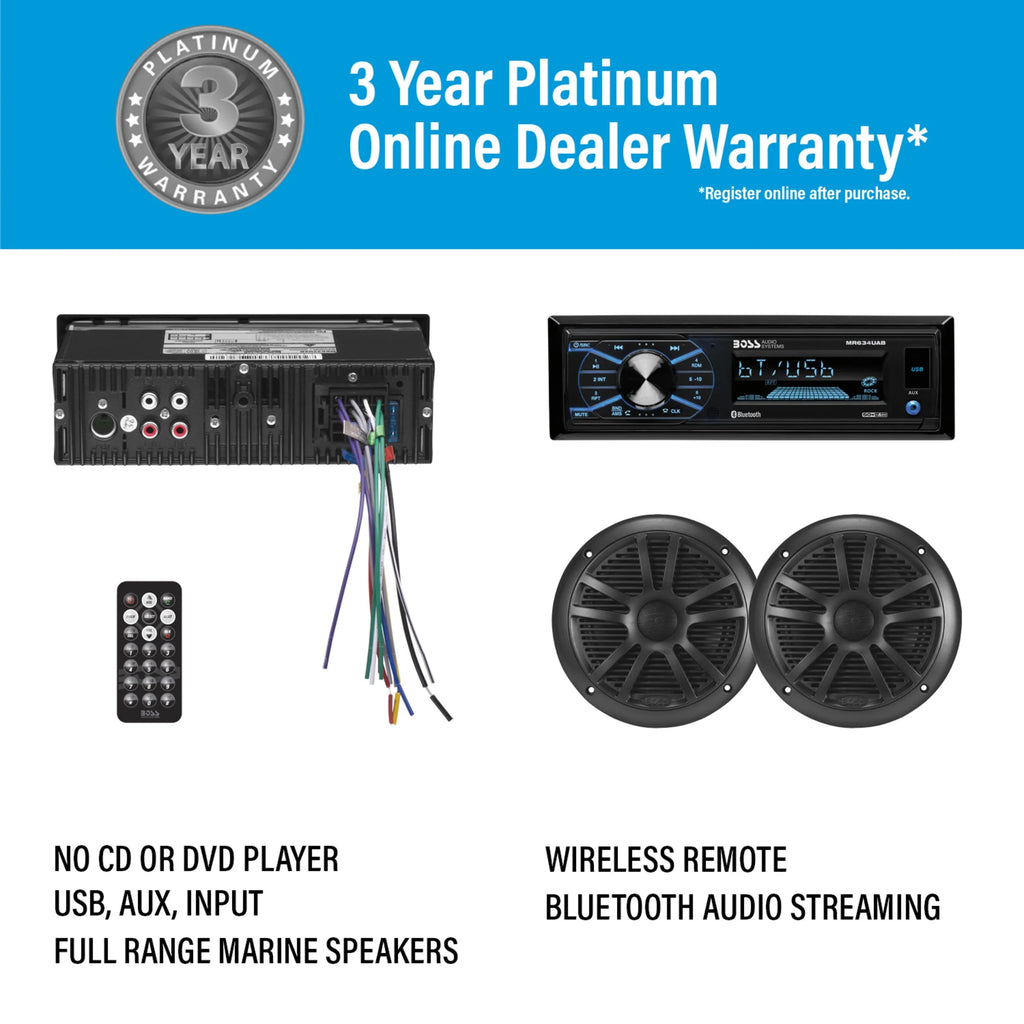Single Din Bluetooth Marine Stereo with 6.5 Inch Speakers and Antenna Q15346