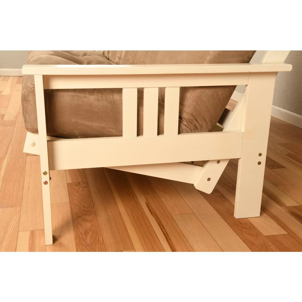 Antique White Wood Futon with Twill Gray Mattress I2495