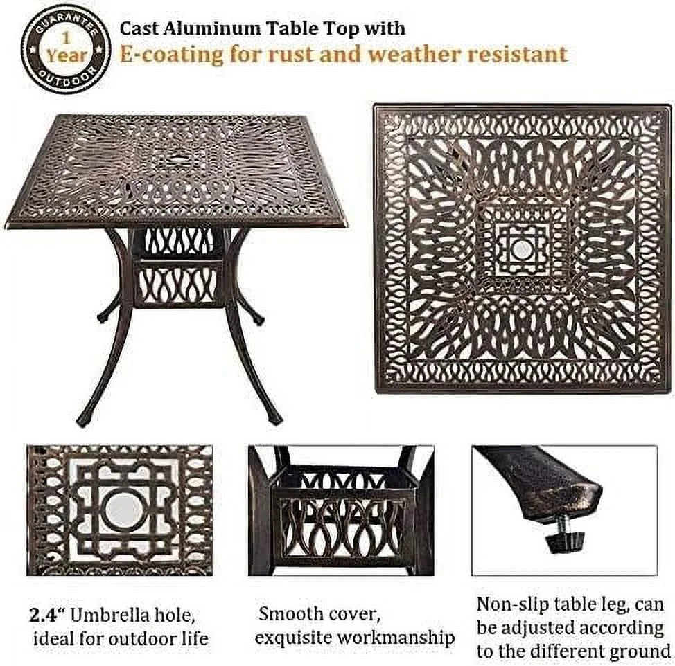 5 Piece Cast Aluminum Patio Dining Set with Red Cushion S78521