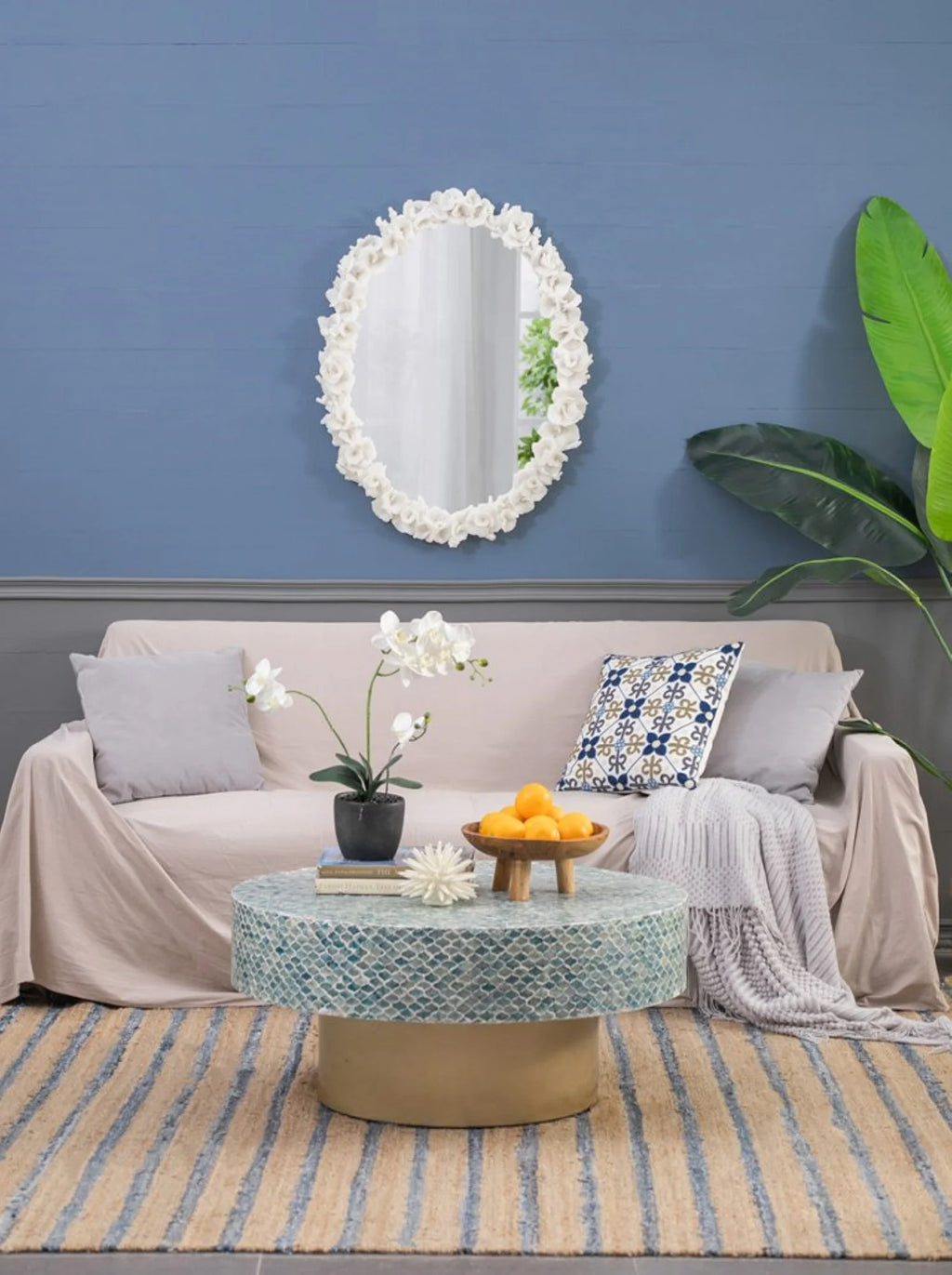 White Oval Wall Mirror J935588