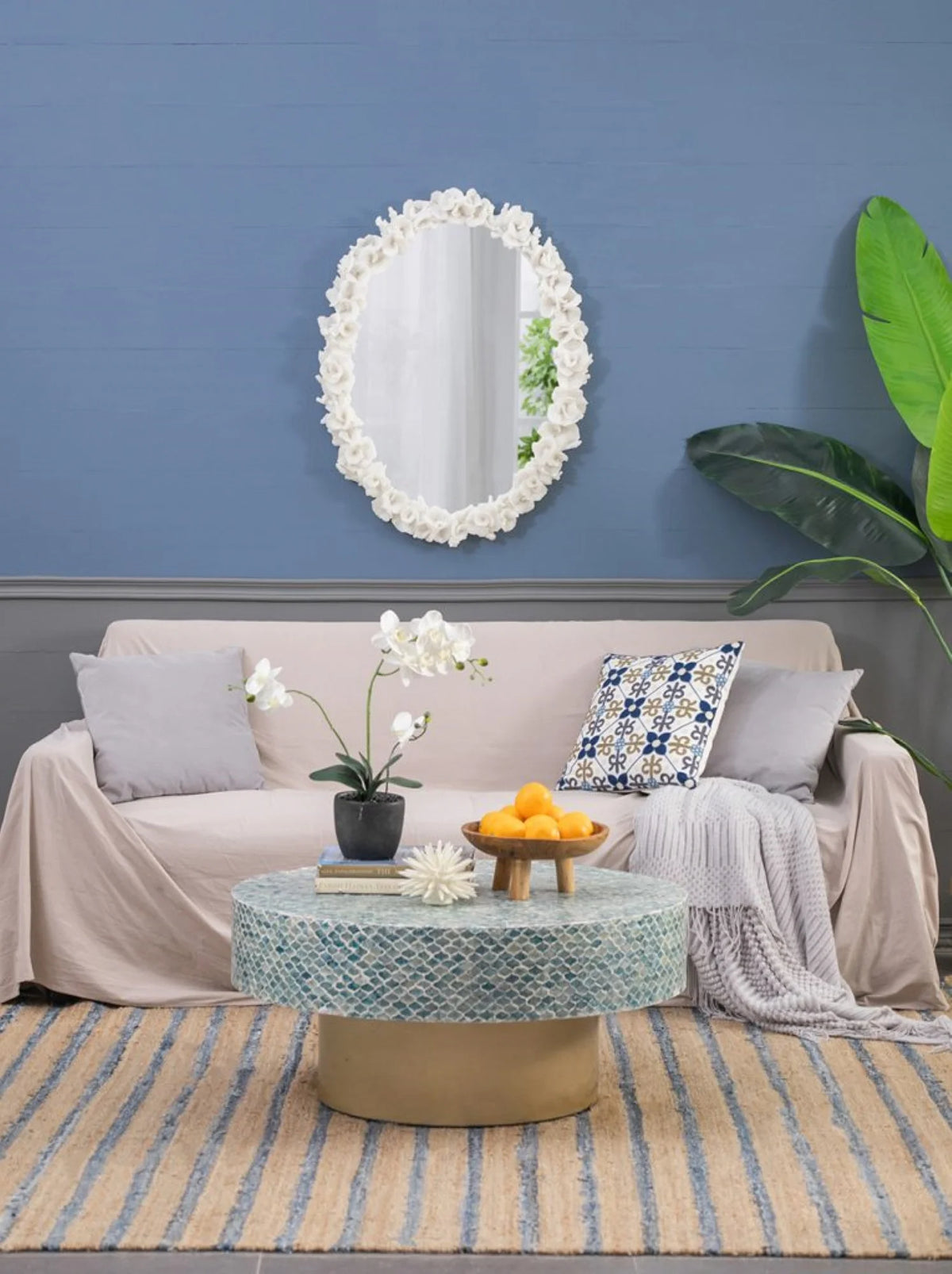 White Oval Wall Mirror J935588