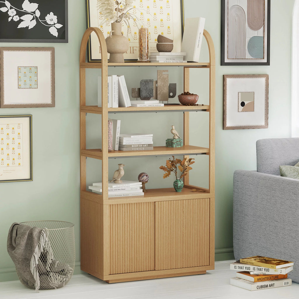 Fluted 3-Shelf Bookcase with Storage Cabinet Y318