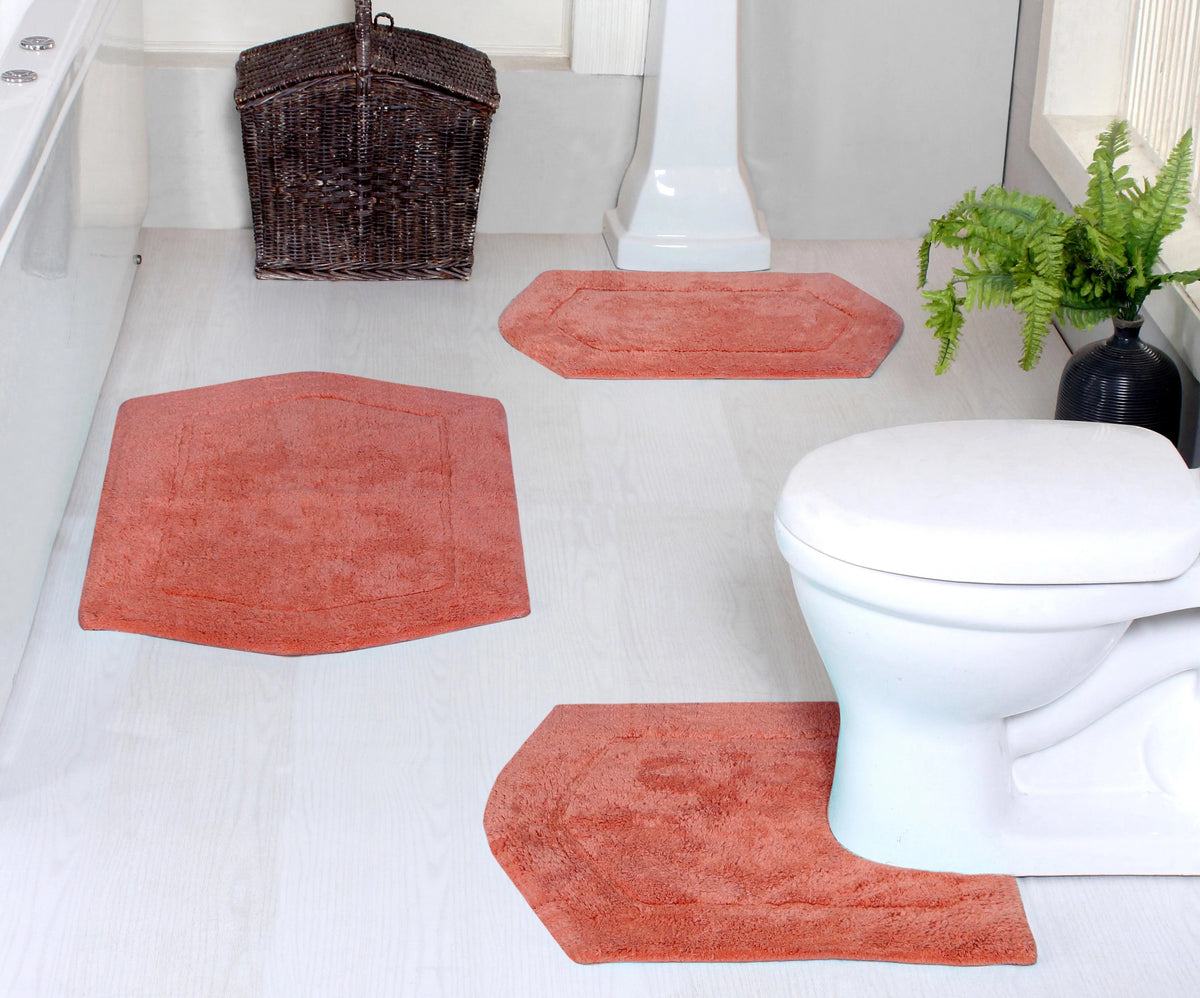 100% Cotton Tufted Non-Slip Bath Rug 3 Piece Set with Contour C405346