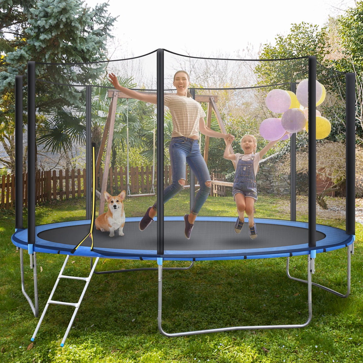 12FT Trampoline with Safety Enclosure Net and Ladder J588