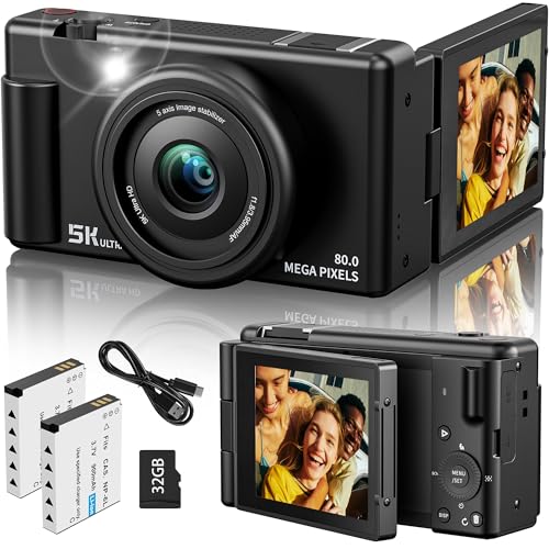 5K Digital Camera 64MP 18X Zoom 3" Flip Screen Dual-Lens Black F782764