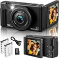 5K Digital Camera 64MP 18X Zoom 3" Flip Screen Dual-Lens Black F782764