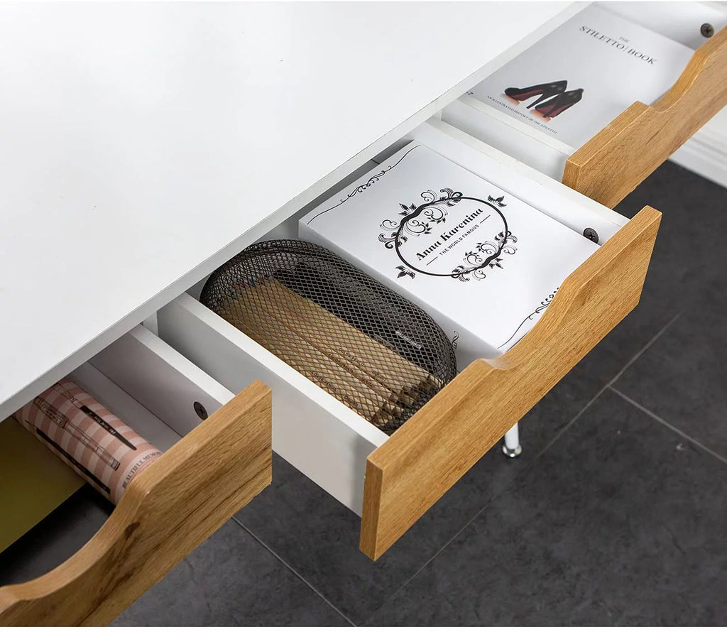 43in White Vanity Desk with 3 Drawers O892272