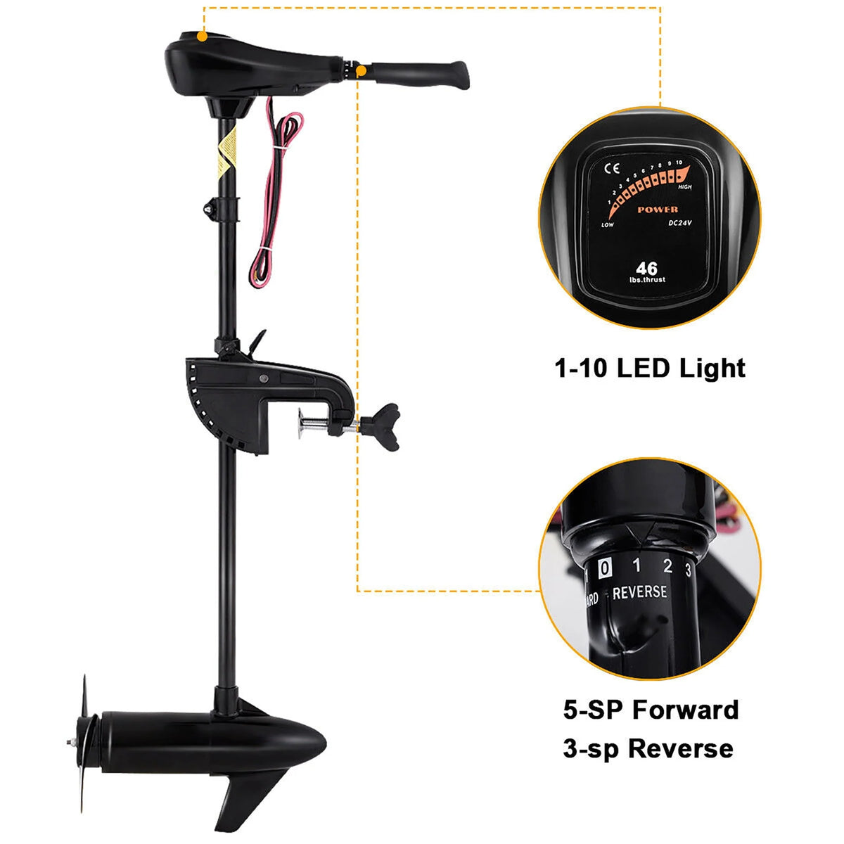 46lbs Freshwater Transom Mounted Trolling Motor 36 Shaft L417