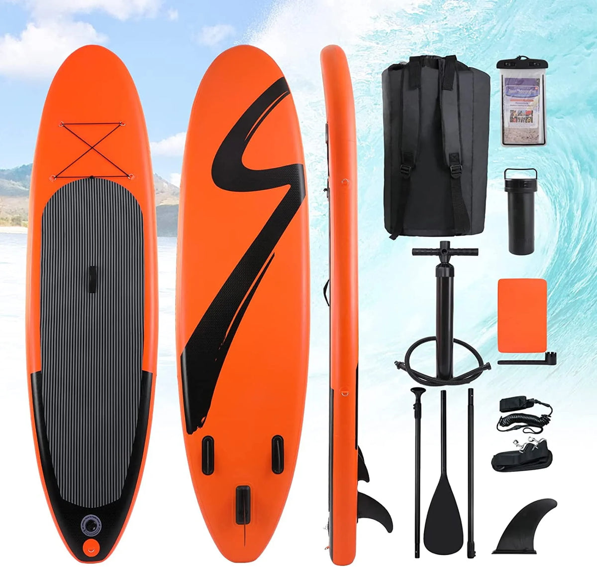 Inflatable Stand Up Paddle Board with Backpack, Leash, Paddle, Hand Pump & Repair Kit P855