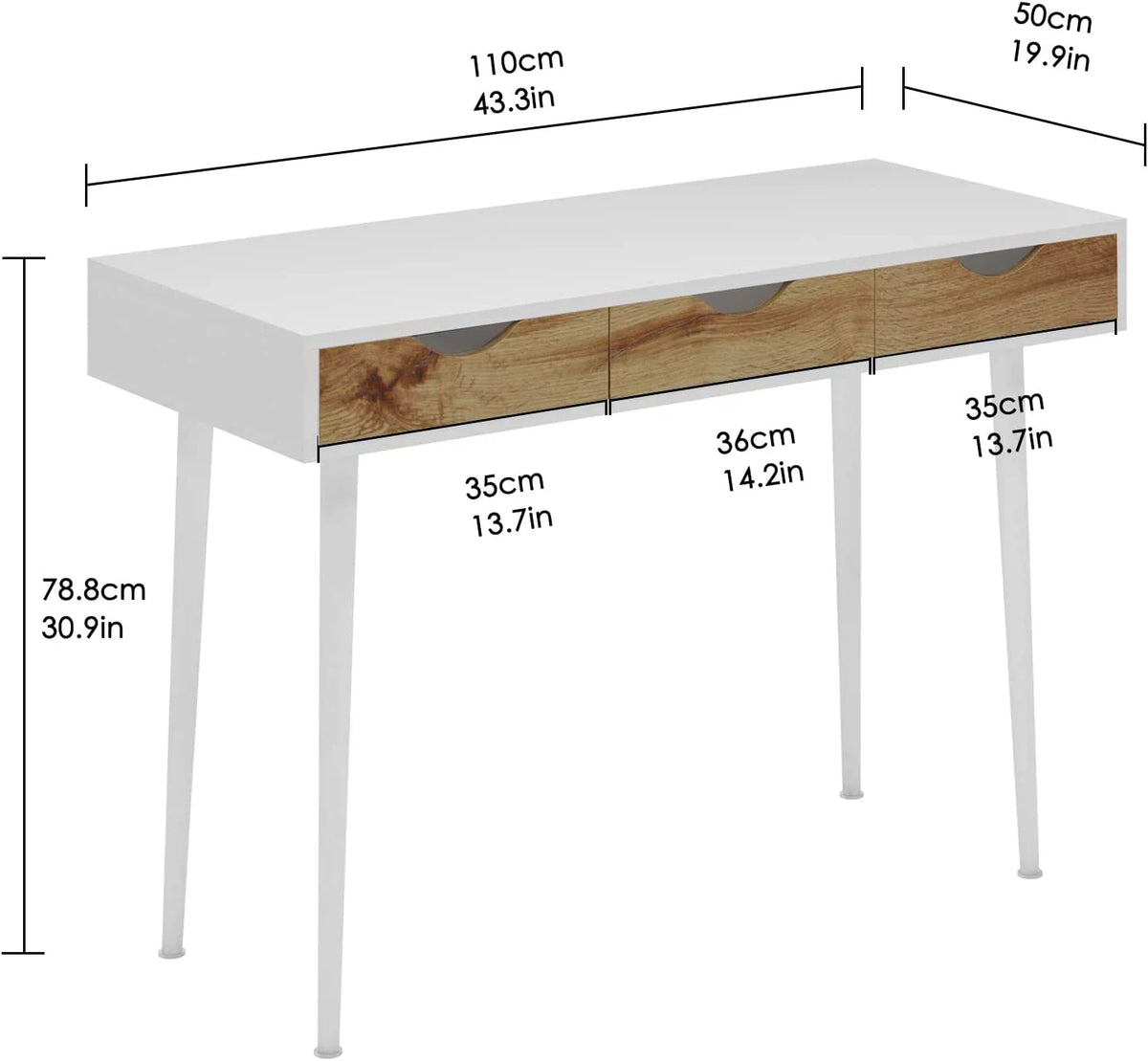 43in White Vanity Desk with 3 Drawers O892272