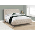 Beige Linen Chrome Metal Legs Queen Size Bed C161527
