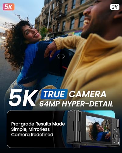 5K Digital Camera 64MP 18X Zoom 3" Flip Screen Dual-Lens Black F782764
