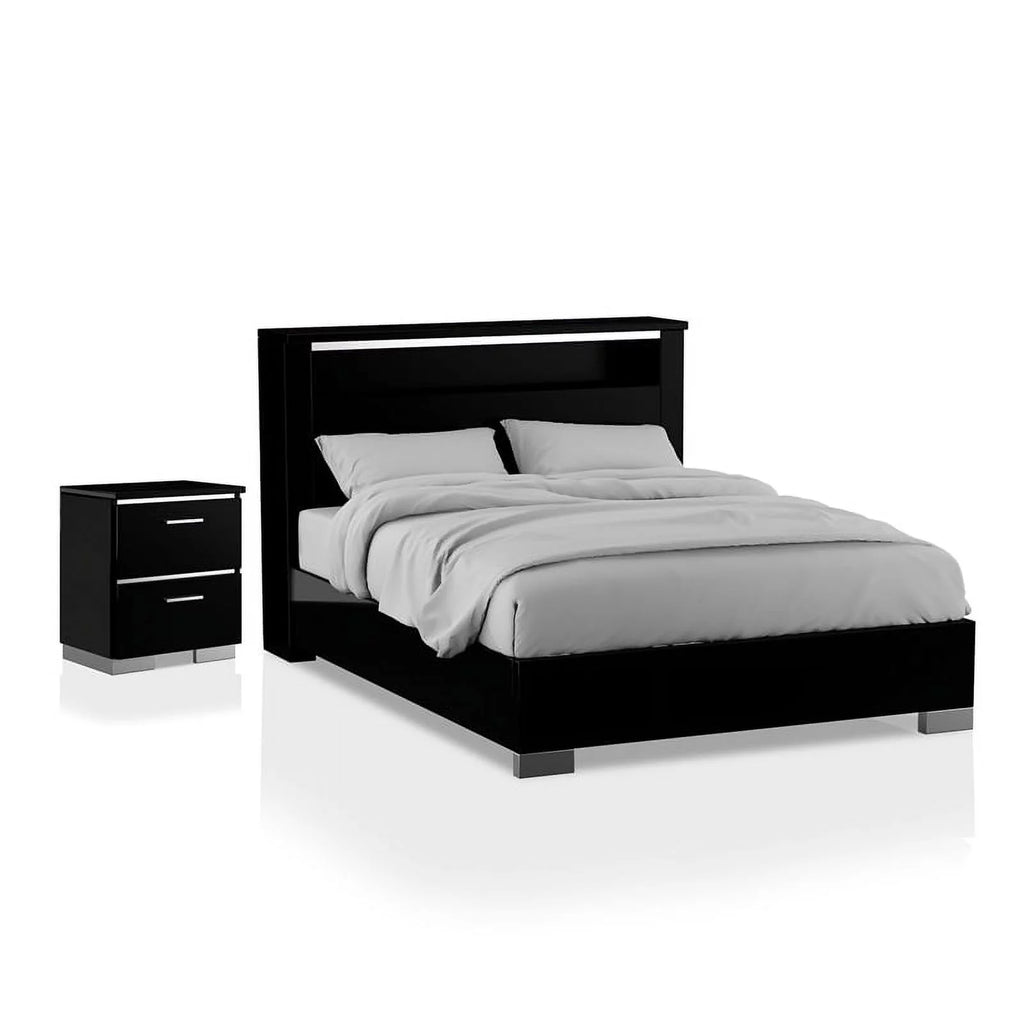 Black Wood Bedroom Set Cal King with Nightstand V1715