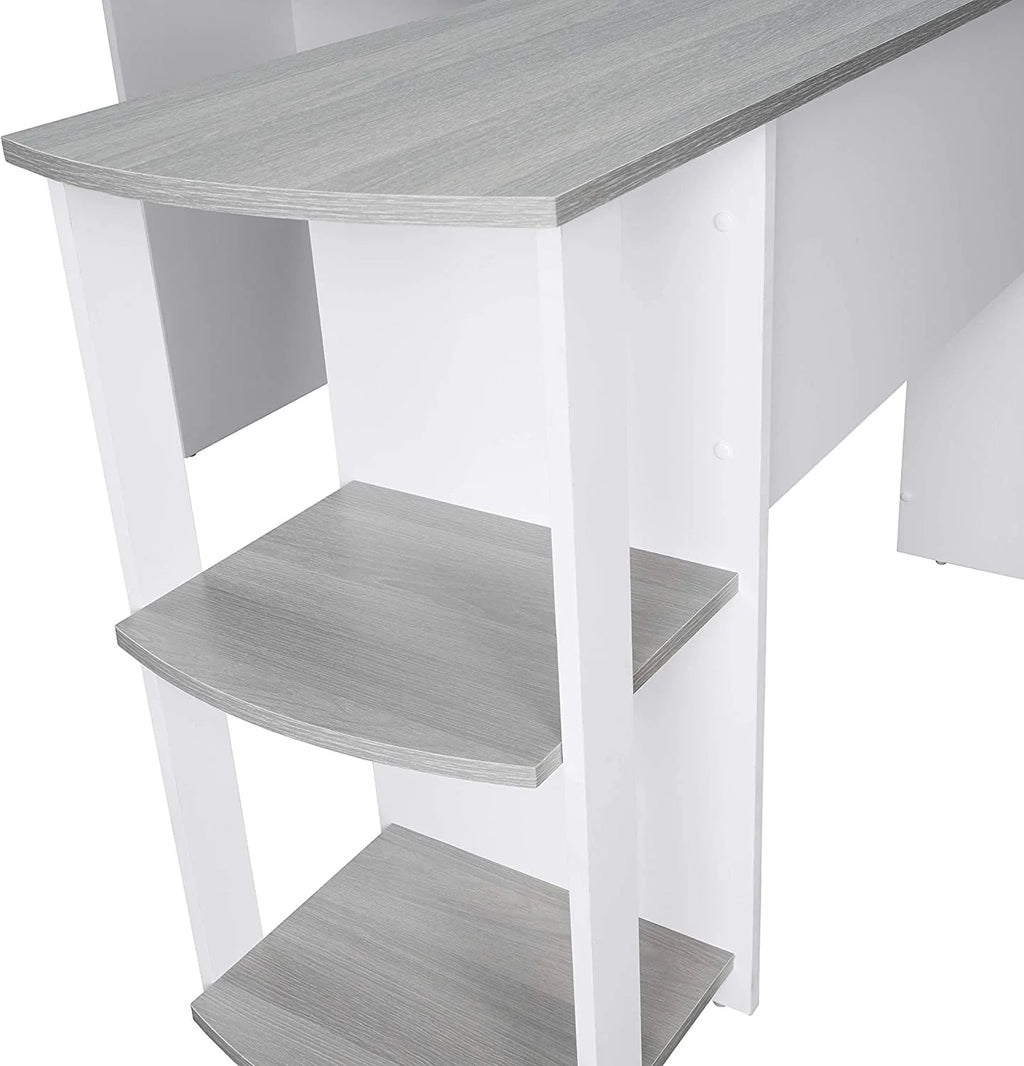 Shaped Desk with Corner Bookshelf & Side Storage Shelves A58580