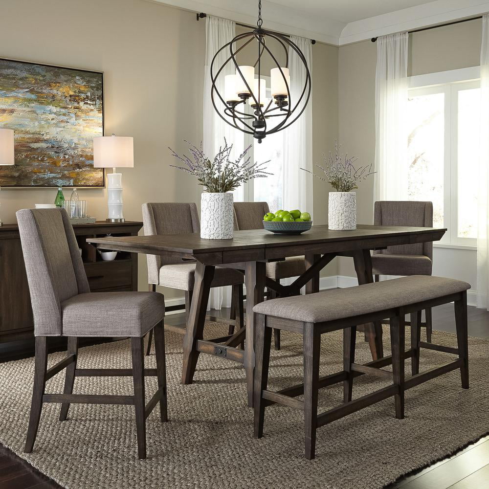 Upholstered Counter Chair Set of 2 Rustic Brown Q848423