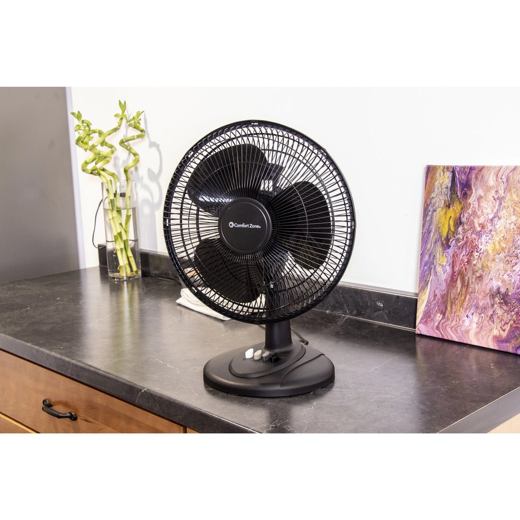12” 3-Speed Oscillating Table Fan with Adjustable Tilt, Black U954