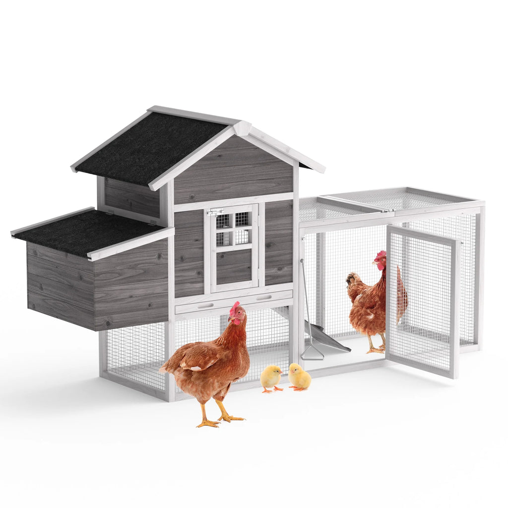 80" 2 Tier Wooden Chicken Coop with Pull Out Tray & Ramp X88543