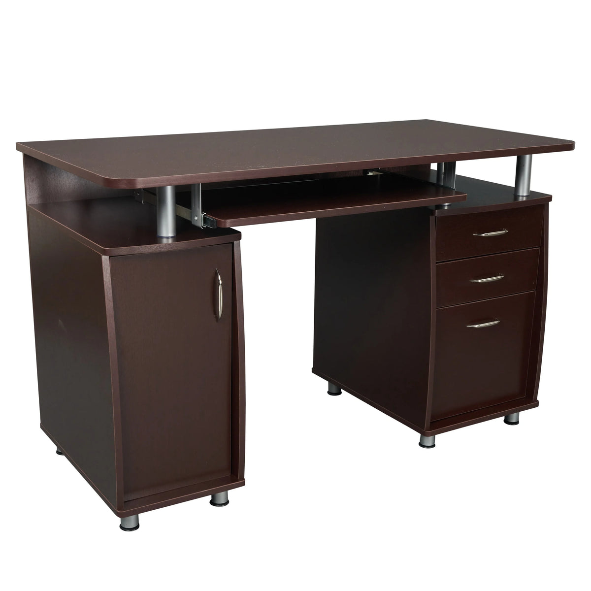 Chocolate Computer Workstation with Cabinet and Drawers C906