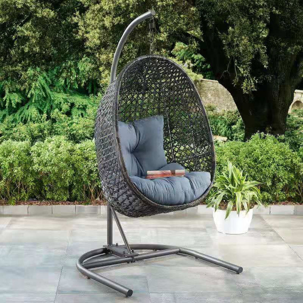 Grey Wicker Hanging Egg Chair with Stand E722