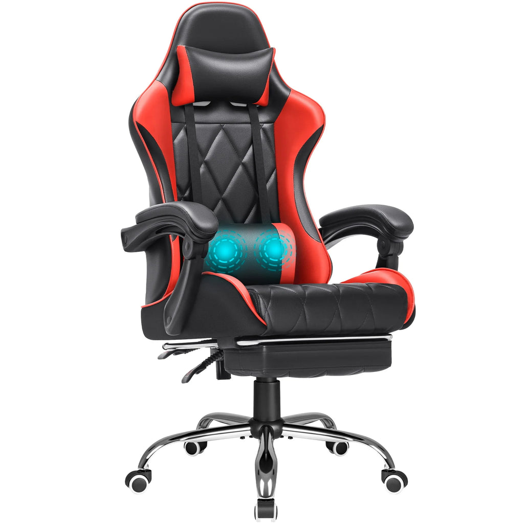 White High Back PU Leather Gaming Chair with Footrest V6650