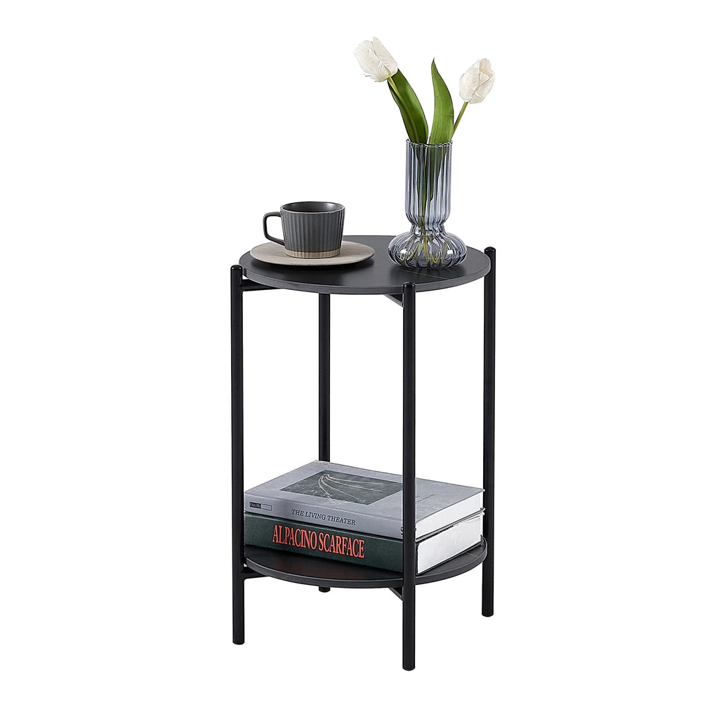 Round Marble End Table with Black Metal Frame L81254