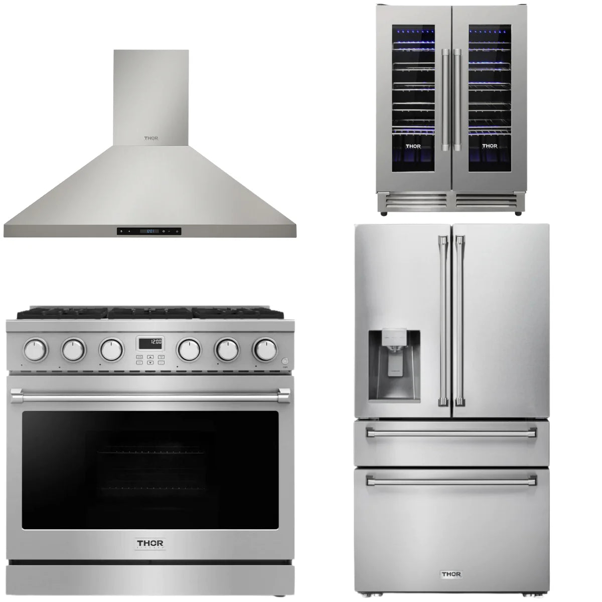 36 Gas Range, Range Hood, Refrigerator and Wine Cooler H894027