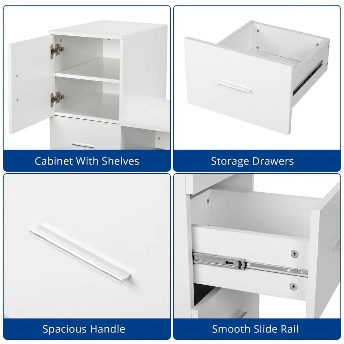 White Office Desk with 3 Storage Drawers J43710