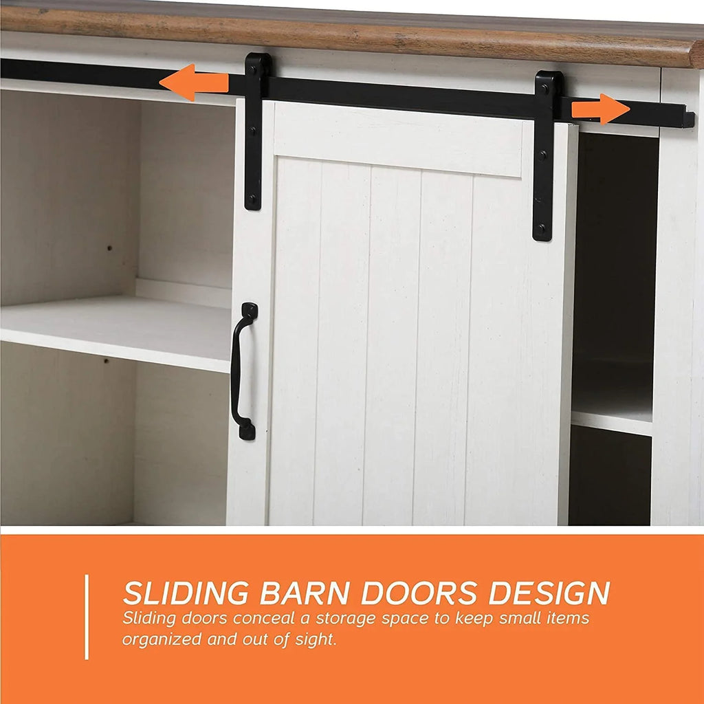 White Wood TV Stand with Sliding Barn Door W35966