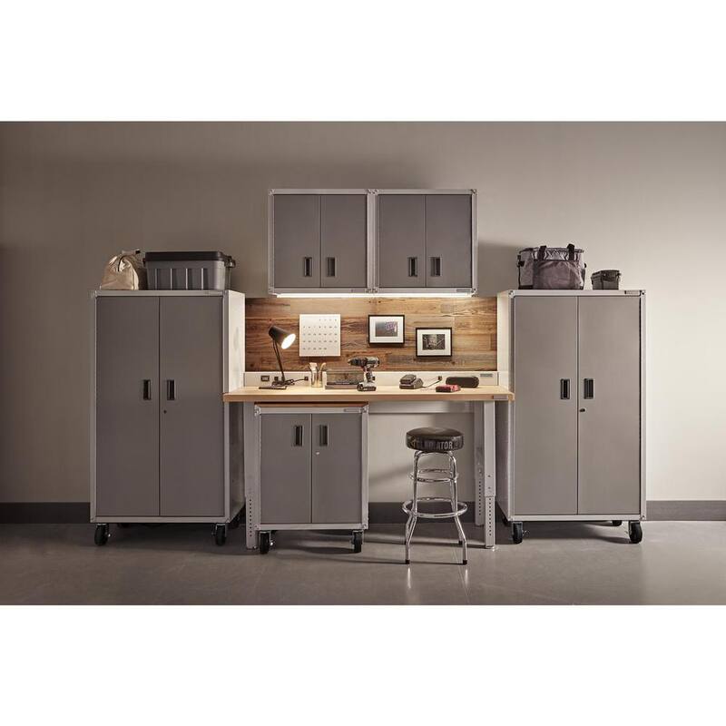 Steel Freestanding Garage Cabinet in Gray Slate F765380
