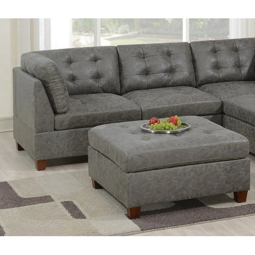 Antique Grey Tufted Leatherette Ottoman K532