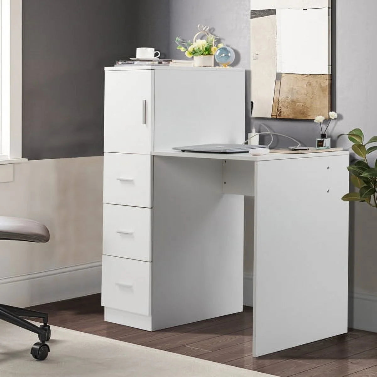 White Office Desk with 3 Storage Drawers J43710