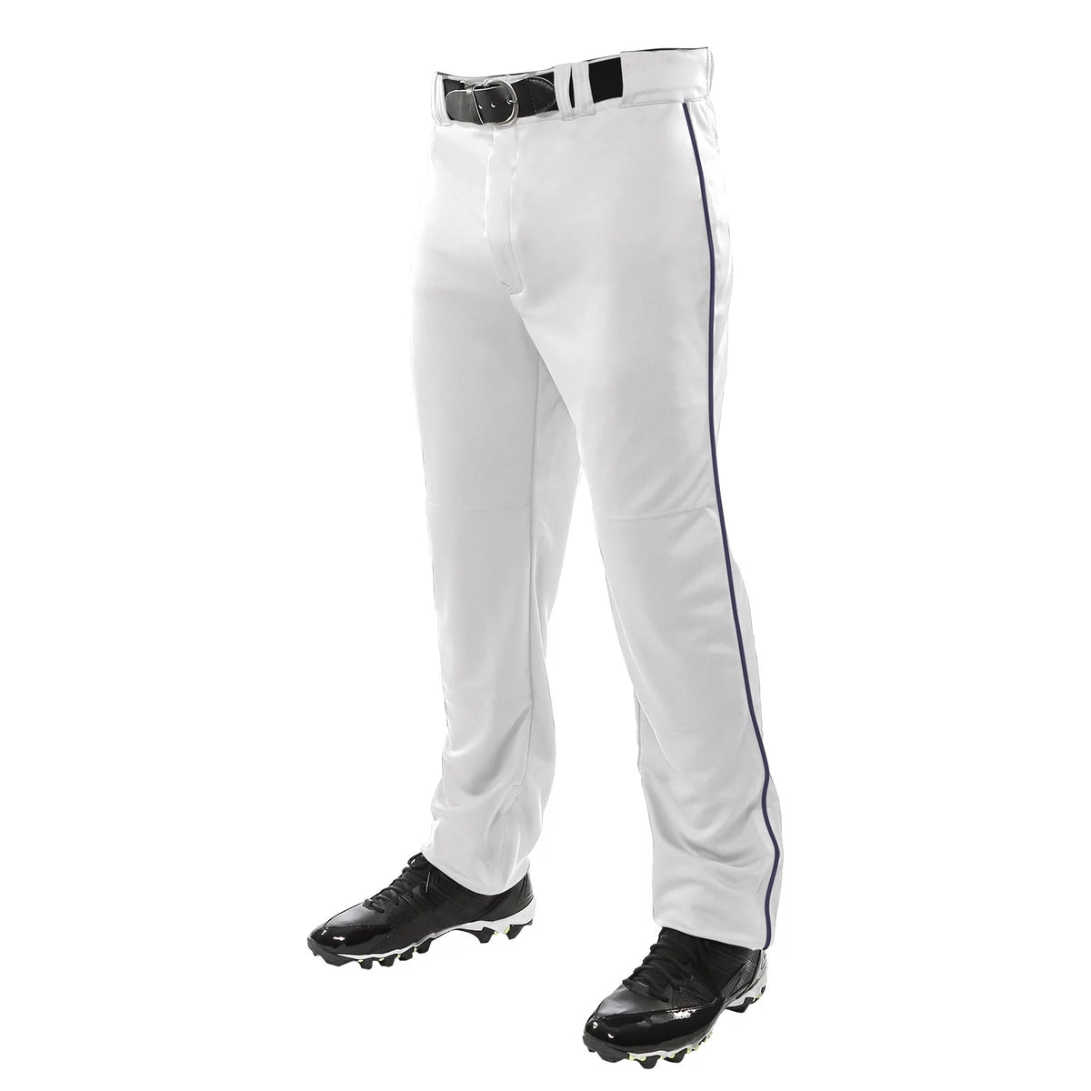 White with Navy Braid Open-Bottom Baseball Pant C808