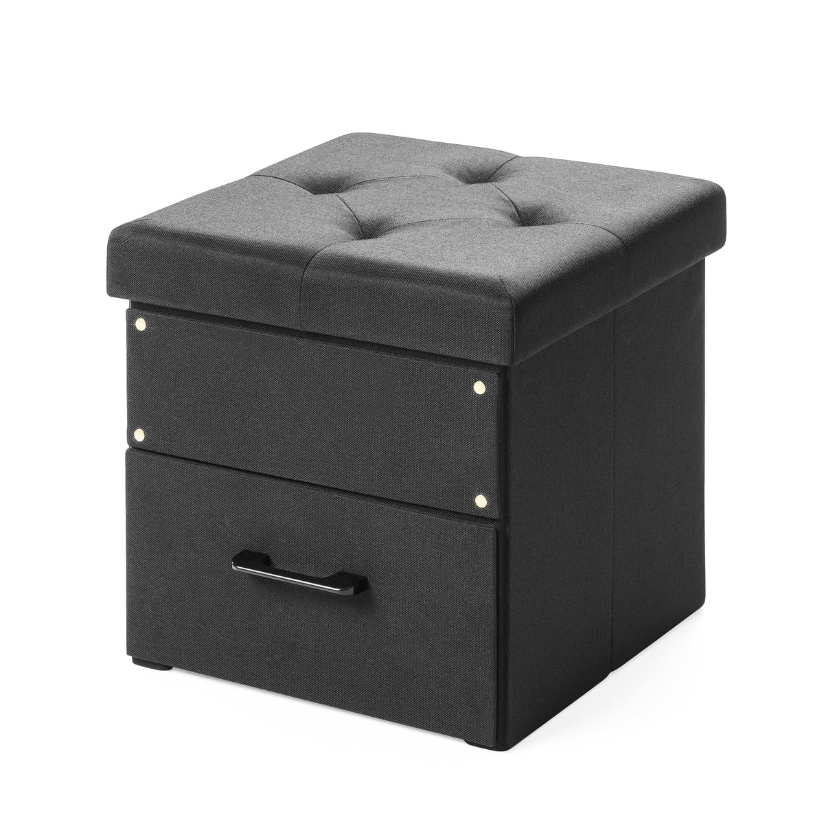 15" Black Ottoman with Storage Drawer G2065