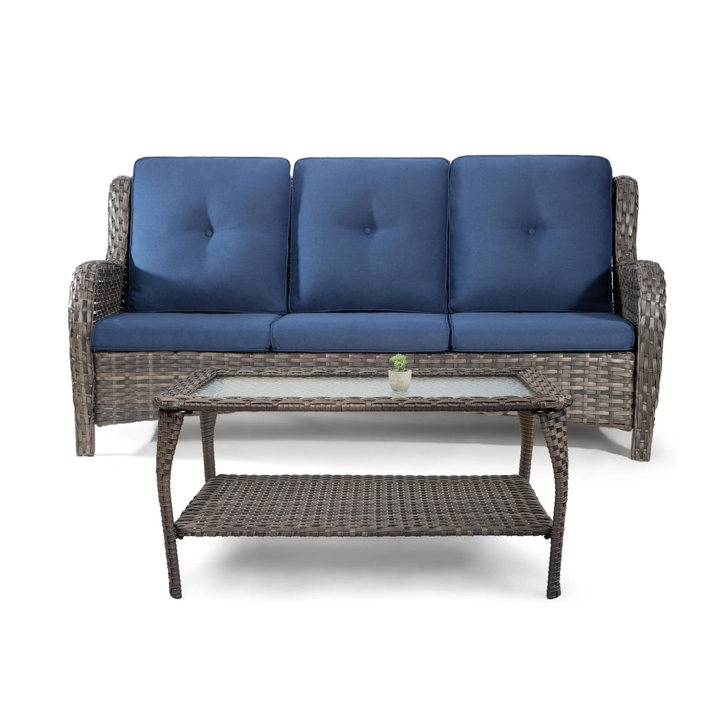 Wicker Outdoor Lounge Sofa Couch with Cushions and Table Z897272