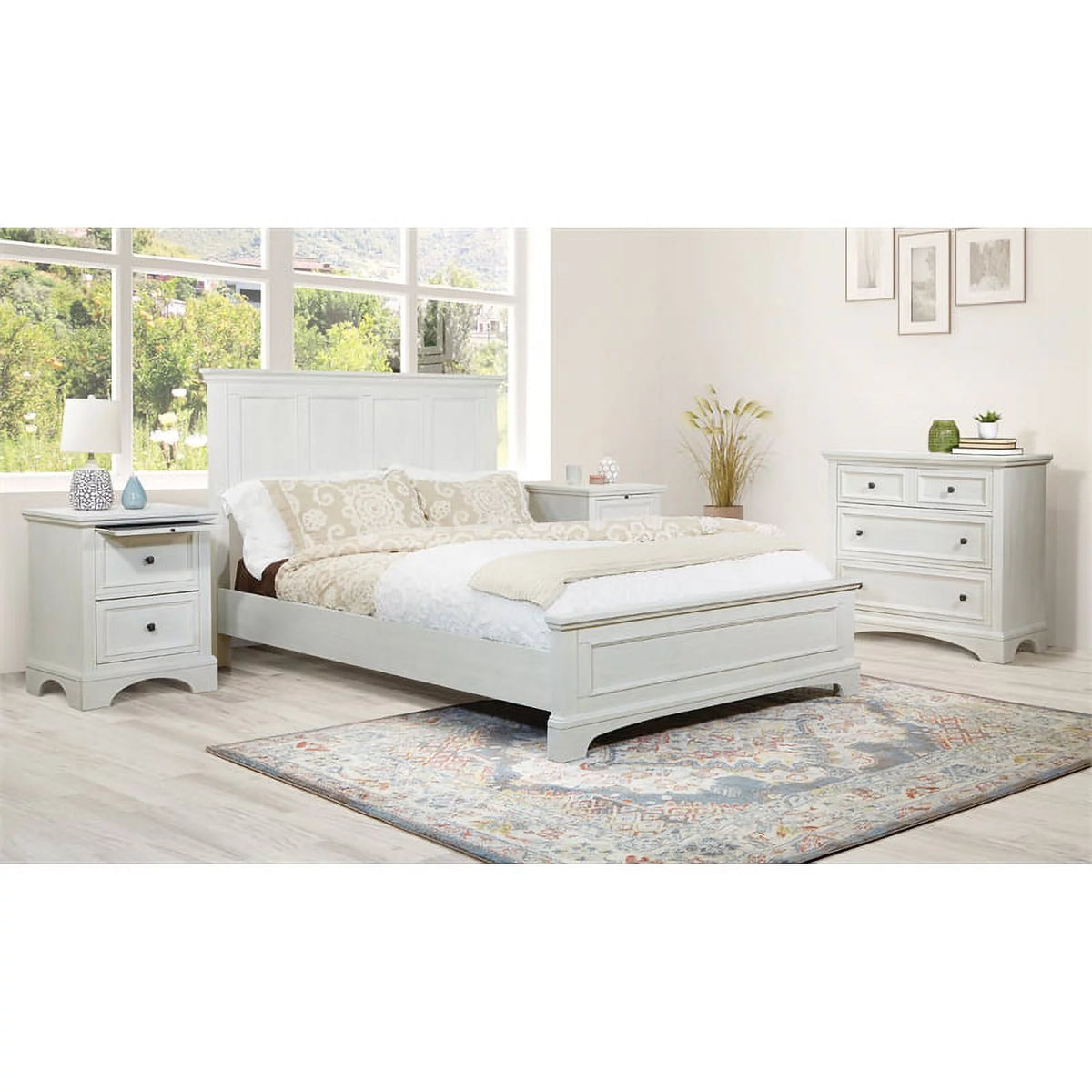 Queen 4pc Bedroom Set Rustic White Engineered Wood H459