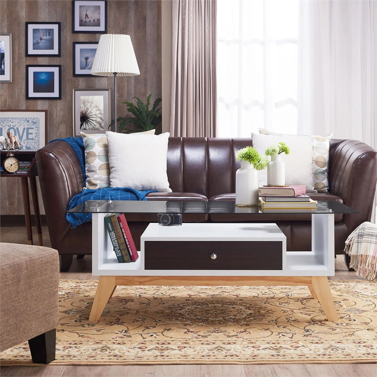Mid-Century Glass Top Coffee Table S13004