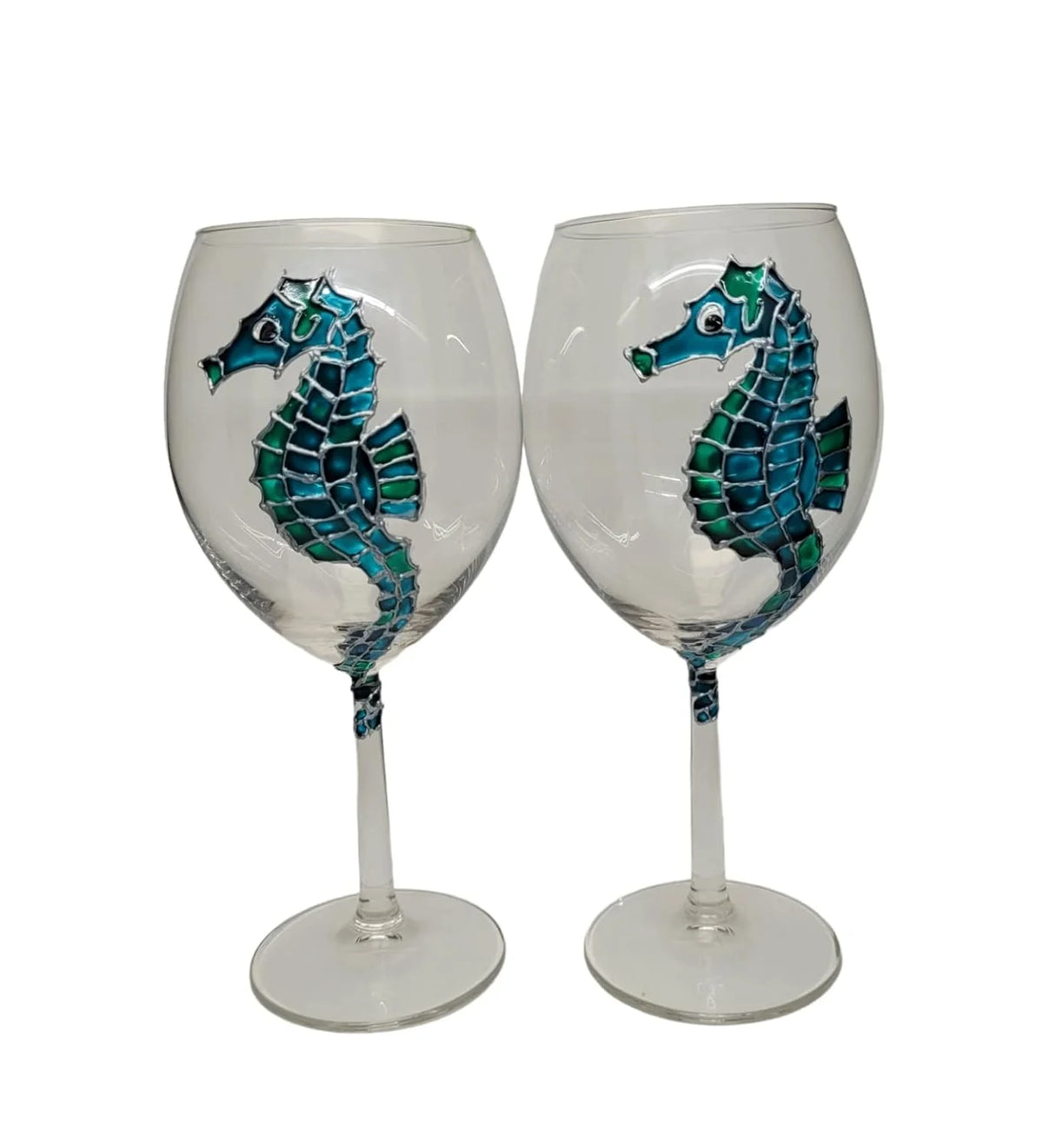 Blue Green Hand Painted Wine Glasses Set Of 2 R261