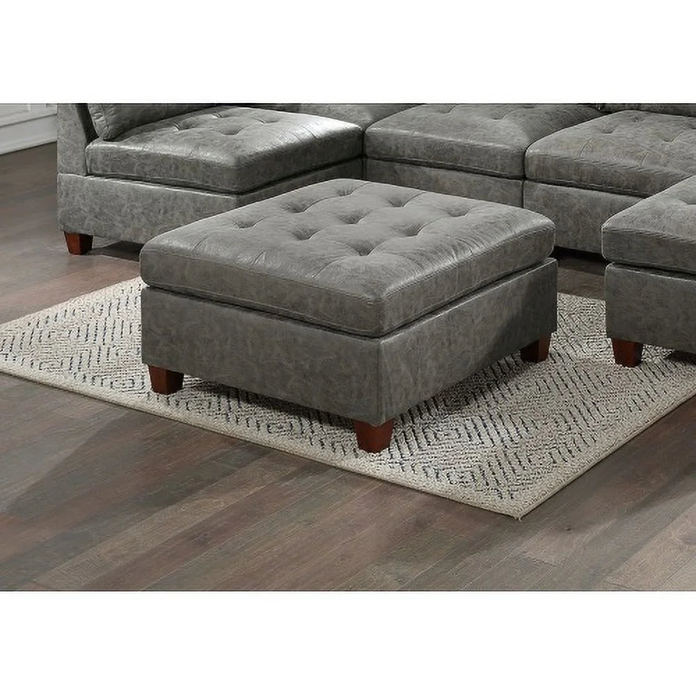 Antique Grey Tufted Leatherette Ottoman K532
