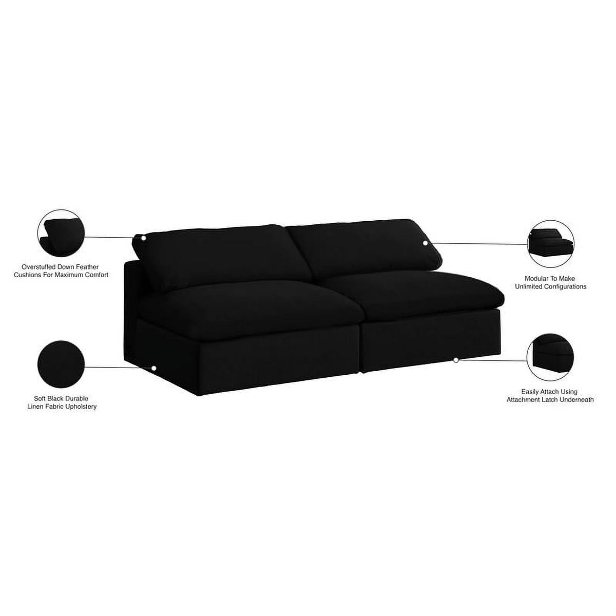 Black Linen Fabric Modular 2 Piece Armless Loveseat F3660