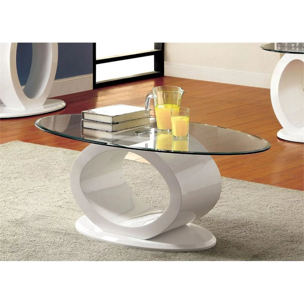 Oval Glass Top Coffee Table in White R2326