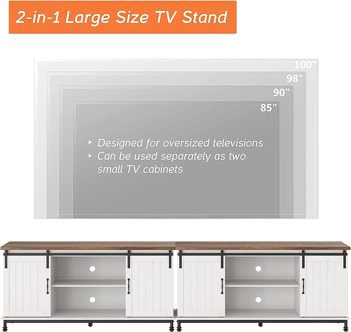White Wood TV Stand with Sliding Barn Door W35966