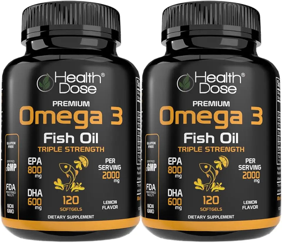Lemon-Flavored Omega 3 Fish Oil Softgels with EPA & DHA, 120 Softgels, Pack of 2 W6960