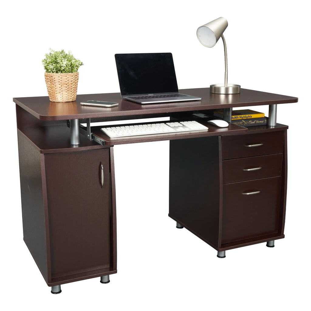 Chocolate Computer Workstation with Cabinet and Drawers C906