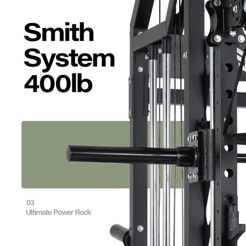 Smith Machine Squat Rack with Weight Bar, LAT Pull-Down & Cable Crossover R46489
