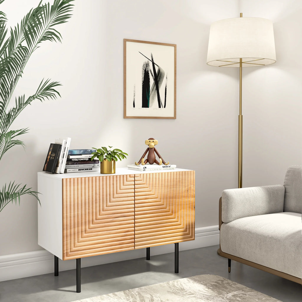 Mid Century Poplar Wood Sideboard Buffet Cabinet with Doors E6981